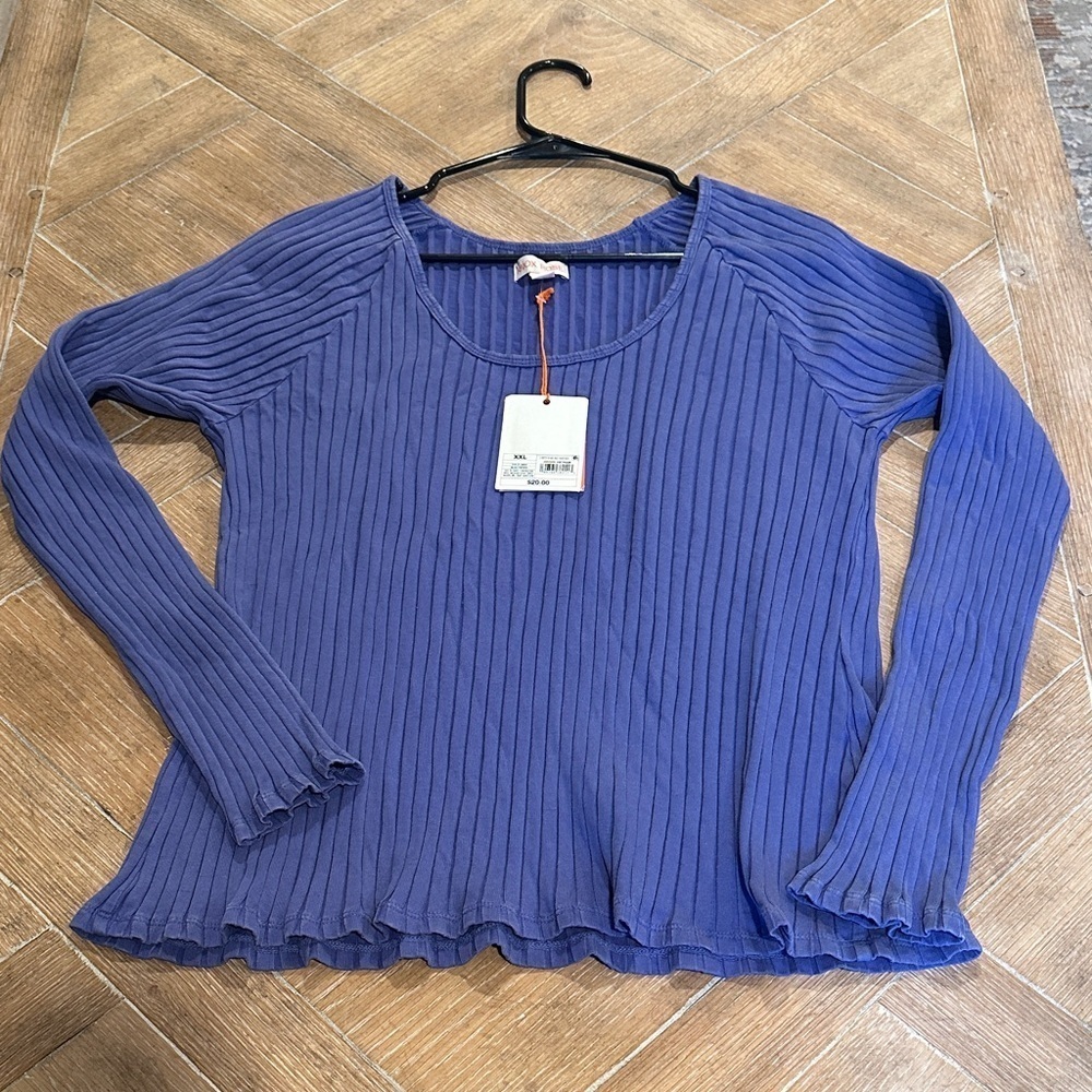 Knox Rose Ribbed Blouse in Deep Blue